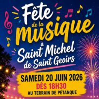 À Saint-Michel, la Fête de la Musique est avant tout un moment de partage, de bonne humeur et de convivialité, ouvert à toutes et à tous. Dès 18h30 au terrain de pétanque. Feu d'artifice à 23h.